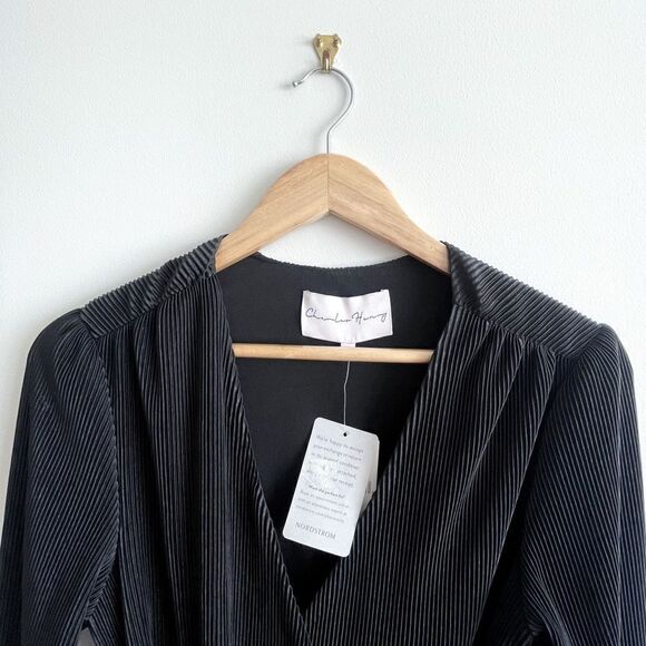 Charles Henry Maxi Dress Black Wraparound Pleated Tie Waist Women's M NWT - Picture 3 of 8